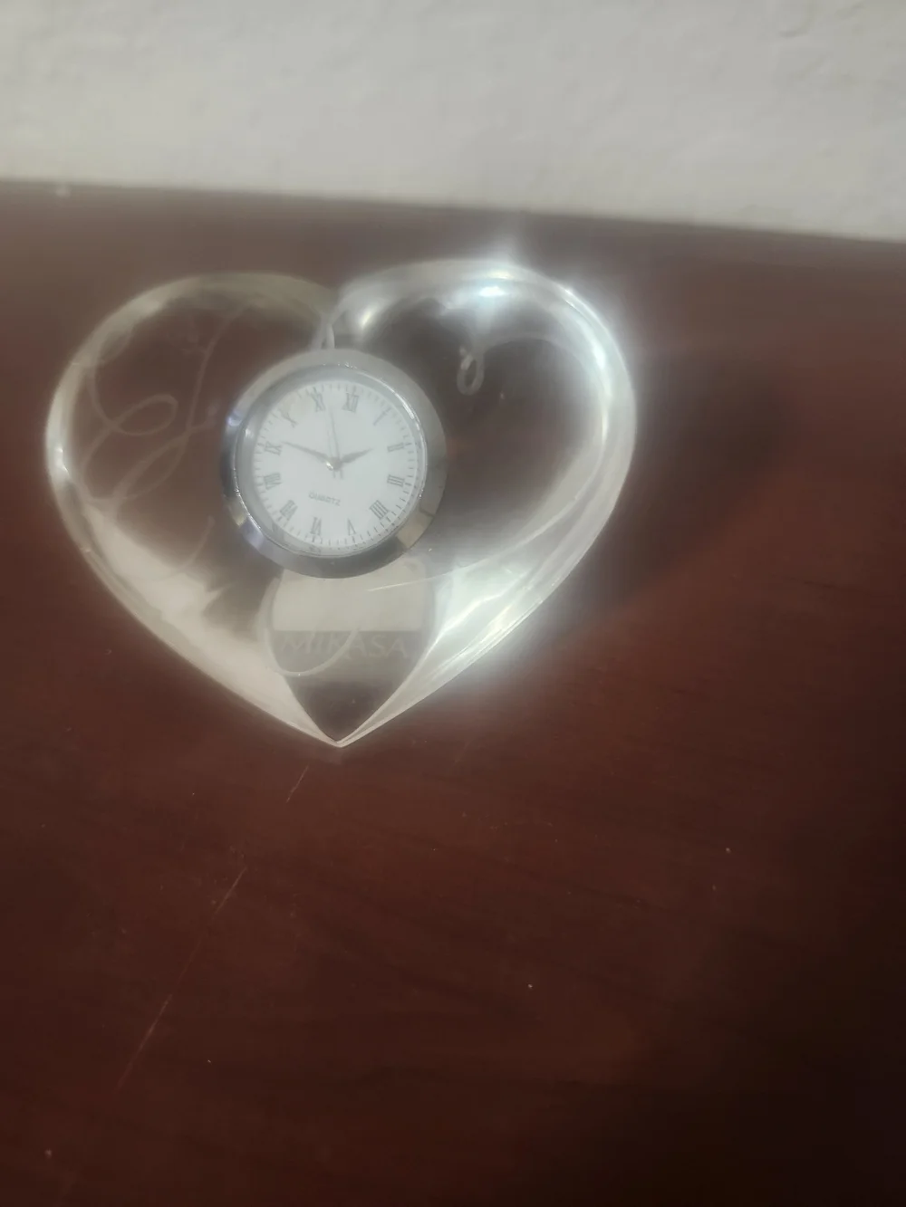 Clear Heart Glass Wall Decor with Silver Clock